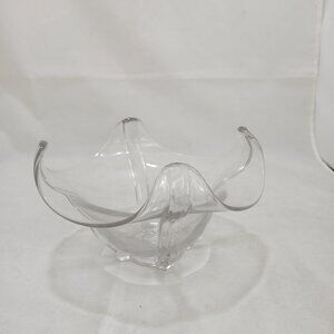 Murano Style Art Glass Clear Crystal Decorative Bowl Handmade Italy